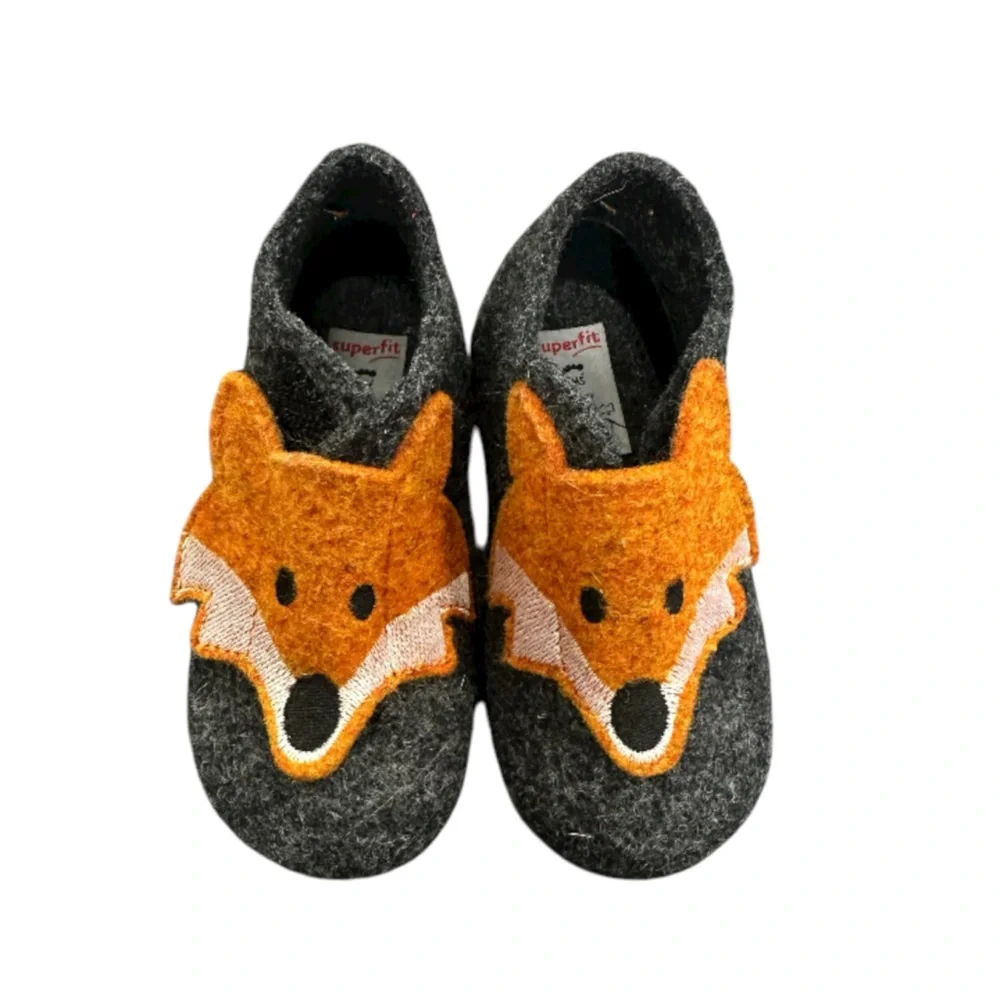 Superfit‎ Happy Fox Dark Grey Felt Slippers Velcro Size EU 19 US 6-12 months